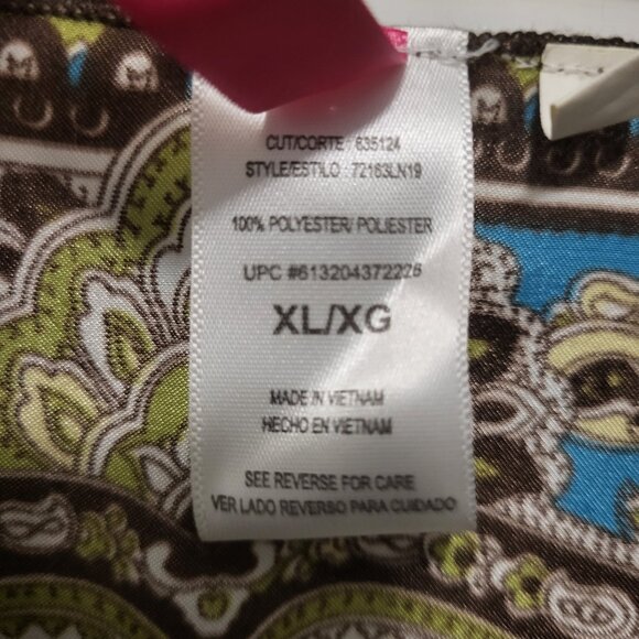 Women's Satin Blouse XL Brown Teal Blue Handkerchief Style EUC - Picture 3 of 3